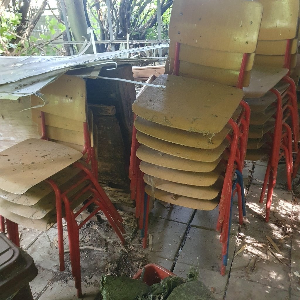 Partij schoolstoelen, Huis en Inrichting, Stoelen, Ophalen, Gebruikt, Bruin, Vijf, Zes of meer stoelen
