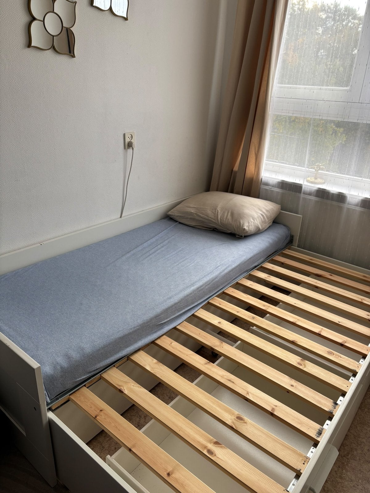 IKEA Hemnes bedbank wit met 2 matrassen en 2 lades, Ophalen, Gebruikt, Wit, Tweepersoons