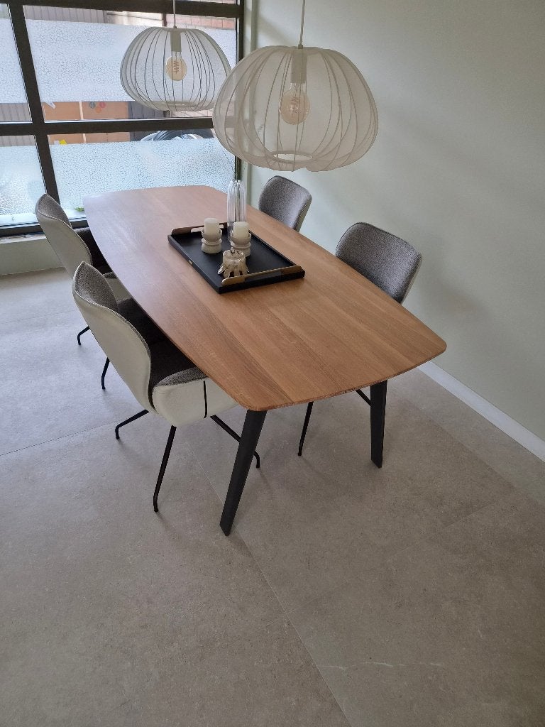 Eikenhouten Eettafel met 4 Stoelen - Bootmodel 220x100cm, Eikenhout, 100 tot 150 cm, Modern, Industrieel, 200 cm of meer