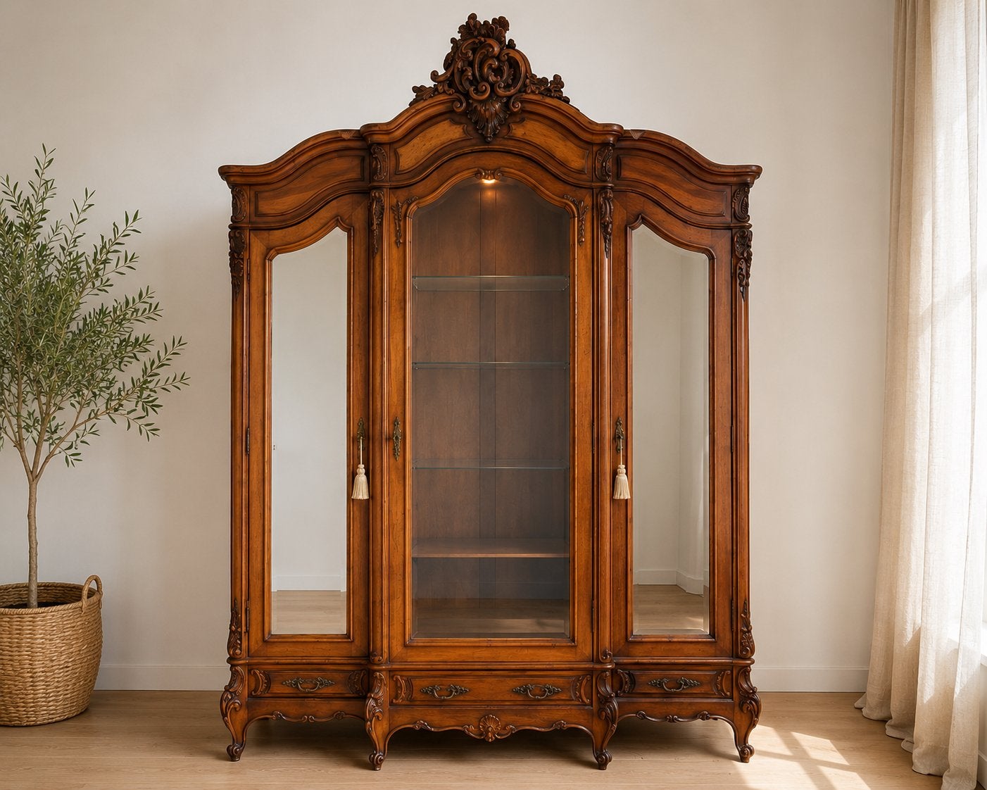 Monumentale antieke driedeurs kast – Lodewijk XV/rococostijl, Met deur(en), Gebruikt, 150 tot 200 cm, Ophalen of Verzenden