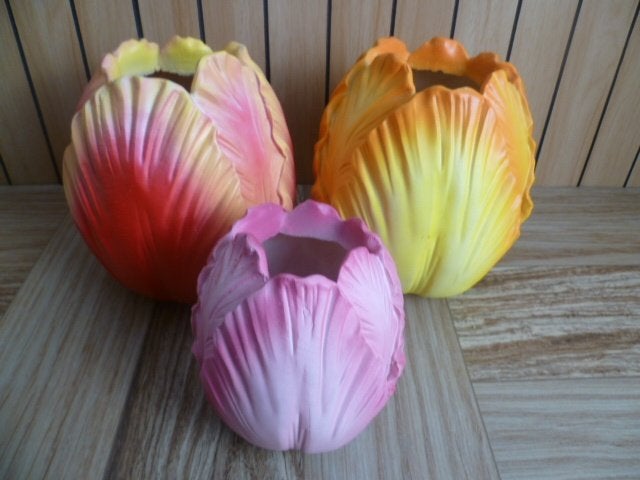 3x vaasjes in vorm van tulp roze/geel, Ophalen of Verzenden, Zo goed als nieuw, Geel
