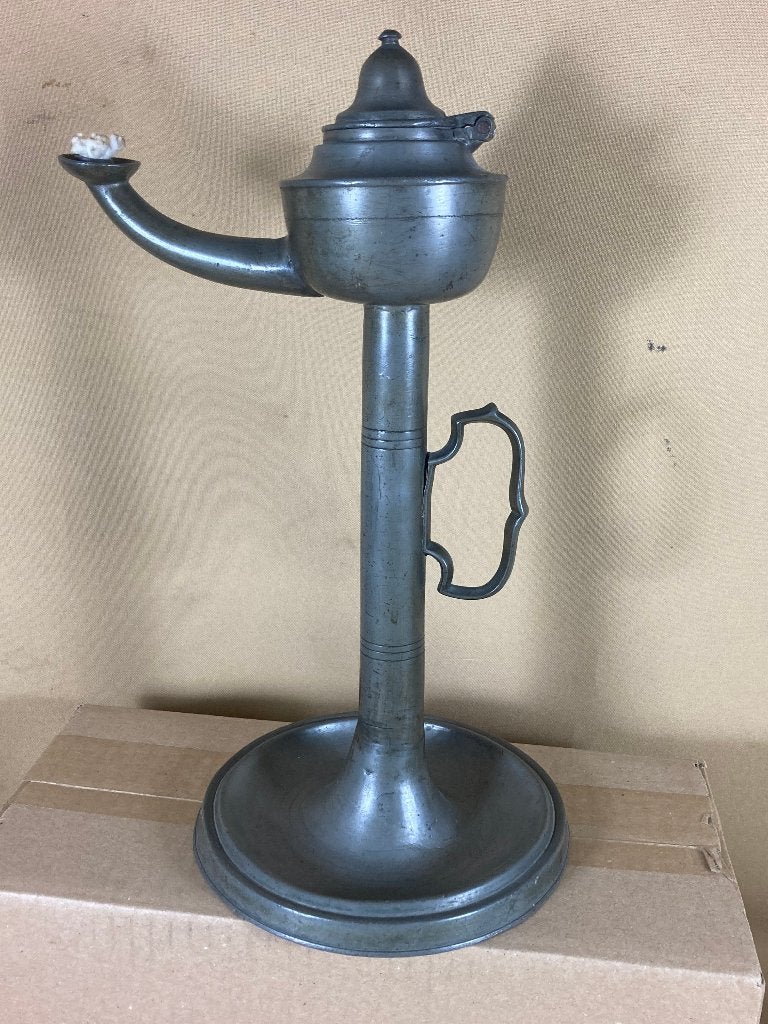Antiek tinnen olielamp snotneus 19e eeuw, Antiek en Kunst, Ophalen of Verzenden