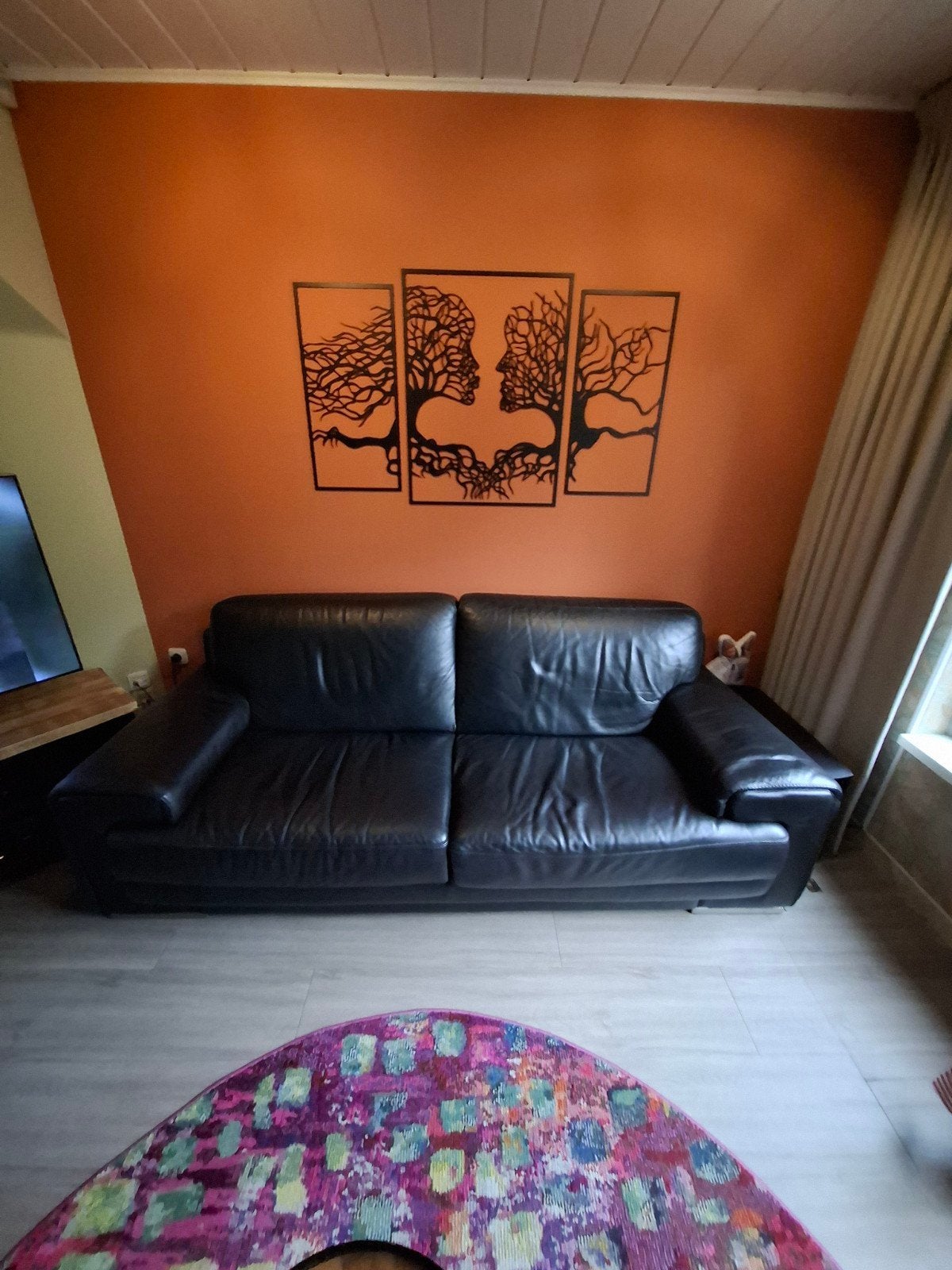 Natuzzi Zwart Runderleren Bank - 235x100x82 cm, Ophalen, Gebruikt, Driepersoons, Rechte bank