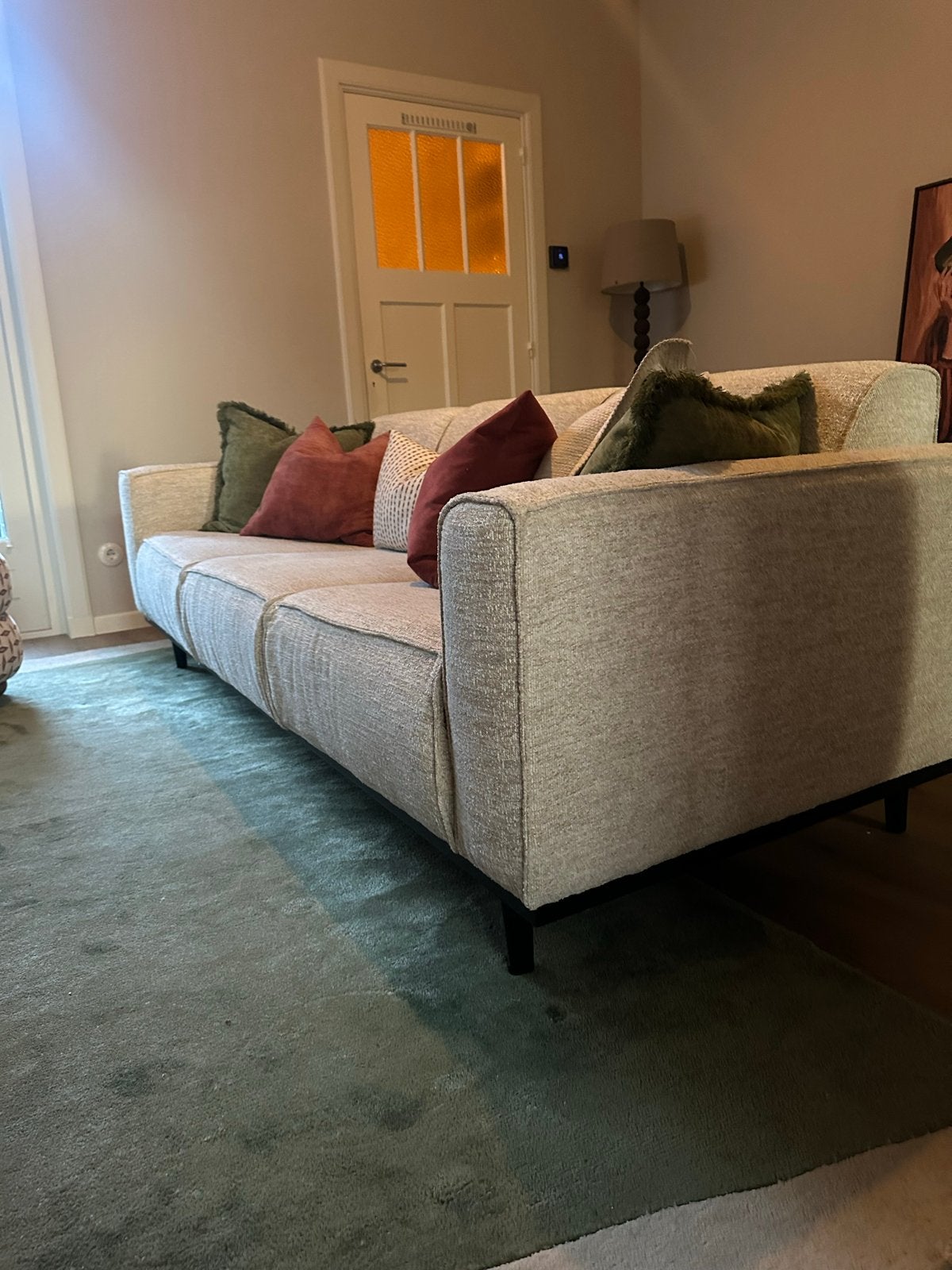 Zo goed als nieuwe Woood Statement 3-zits bank 230 cm beige, Ophalen, Driepersoons, 75 tot 100 cm, Zo goed als nieuw