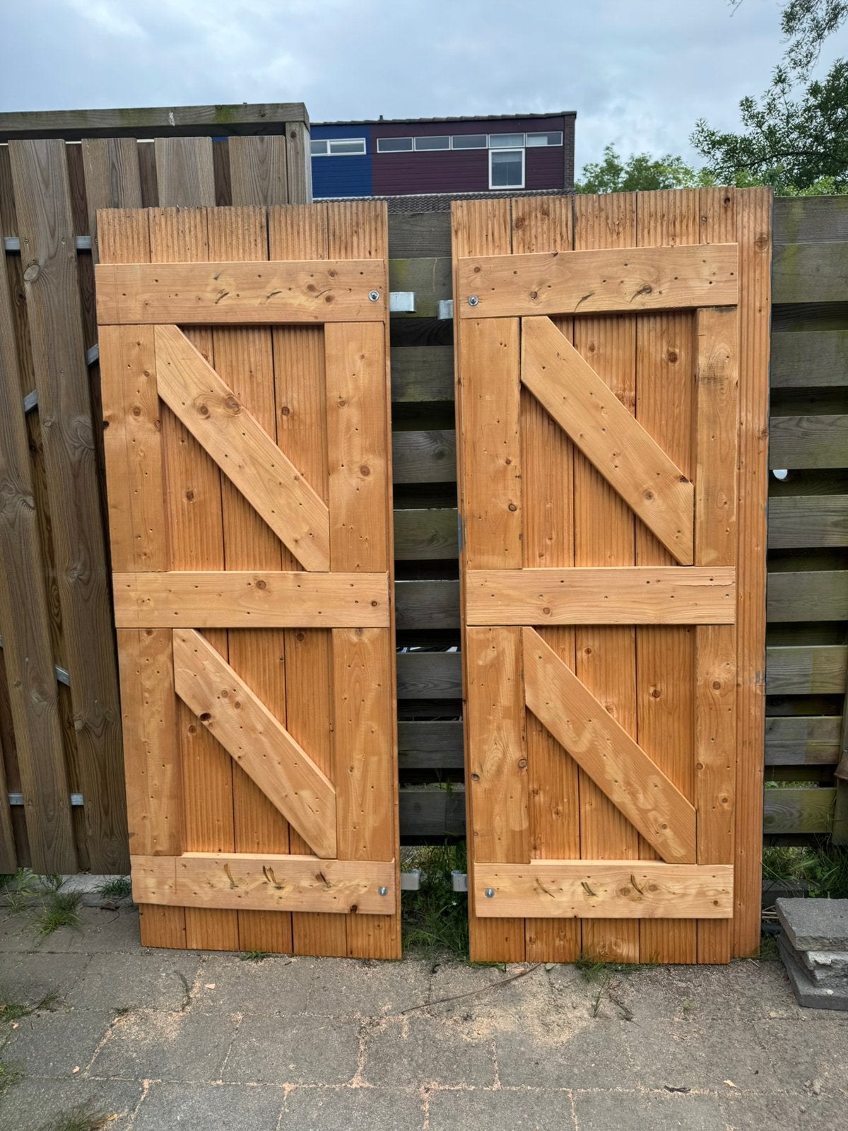 2 Houten Tuindeuren / Dubbele Tuinpoort 71 x 190 cm, Tuin en Terras, Tuinpoorten, Ophalen, Zo goed als nieuw, 150 tot 200 cm, Hout