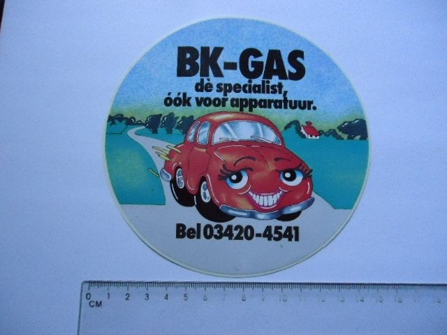sticker oud BK GAS Auto Vw kever beetle oldtimer groot, Verzamelen, Stickers, Verzenden, Zo goed als nieuw, Auto of Motor