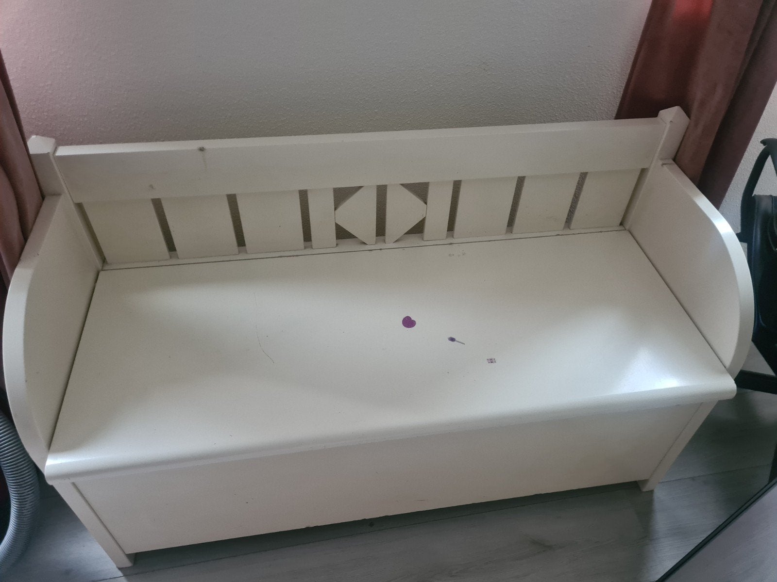 Antieke houten kinder klepbank bank met opbergruimte, Ophalen