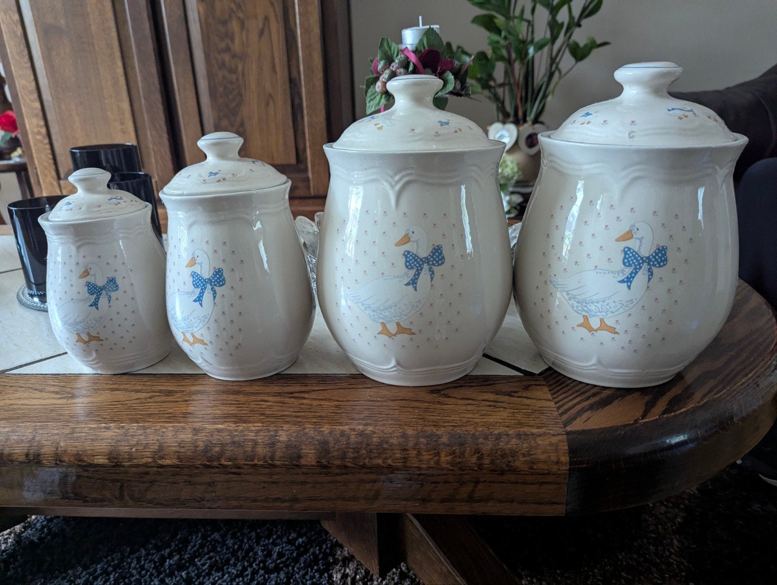 Set van 4 vintage voorraadpotten met gansmotief, Ophalen
