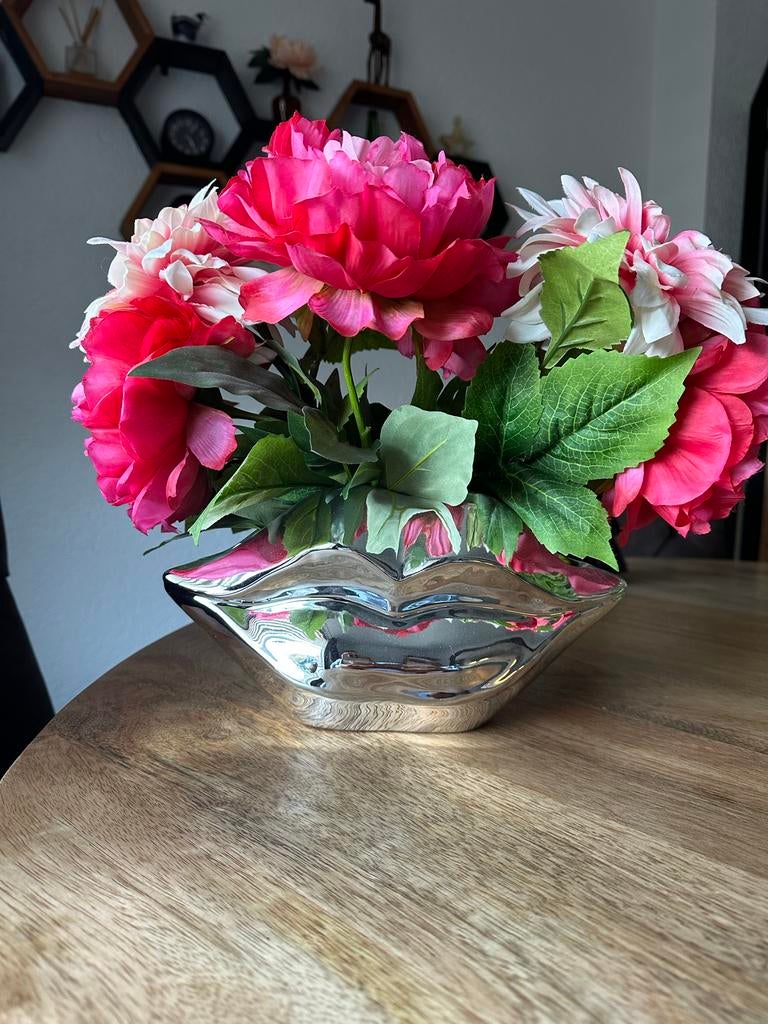 Moderne vaas met kunstbloemen - Roze/Wit, Huis en Inrichting, Woonaccessoires | Vazen, Overige materialen, Overige kleuren, Ophalen of Verzenden