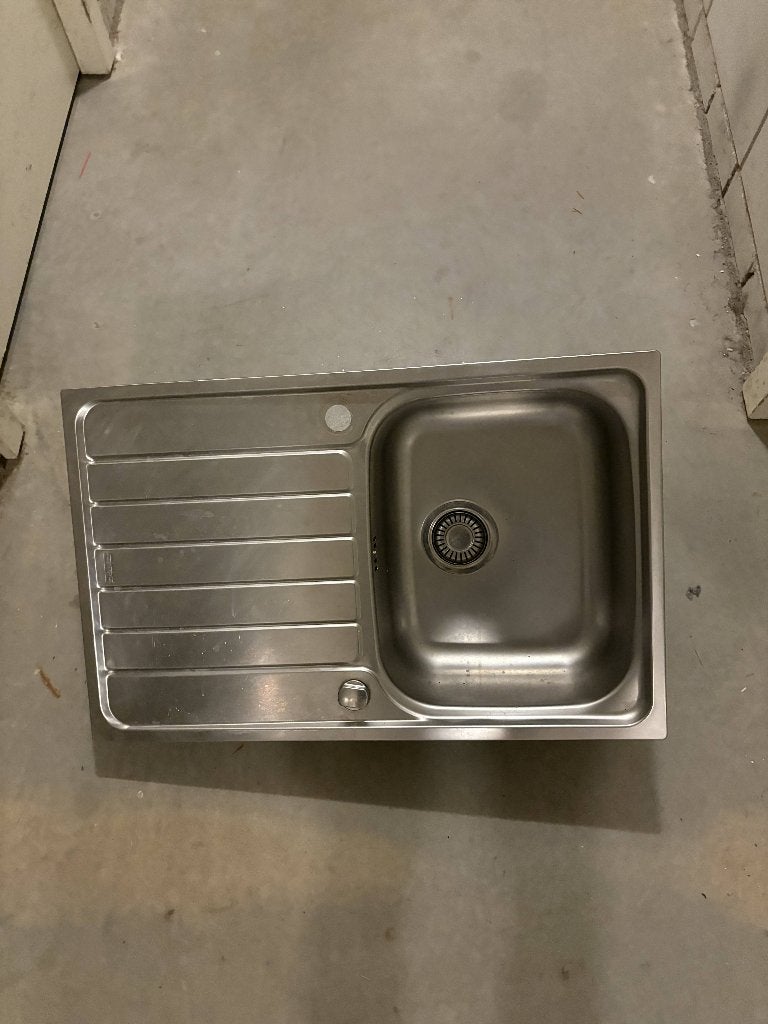 Franke RVS Spoelbak met Afdruipgedeelte en Sifon compleet, Ophalen, Gebruikt, Metaal, Grijs