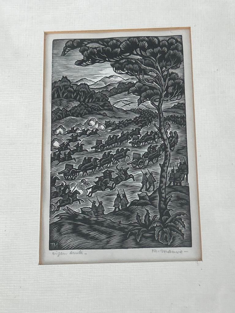 Houtsnede van T.M. Mauve eigen druk, Dagelijks leven, 25 cm, Houtsnede, Gesigneerd