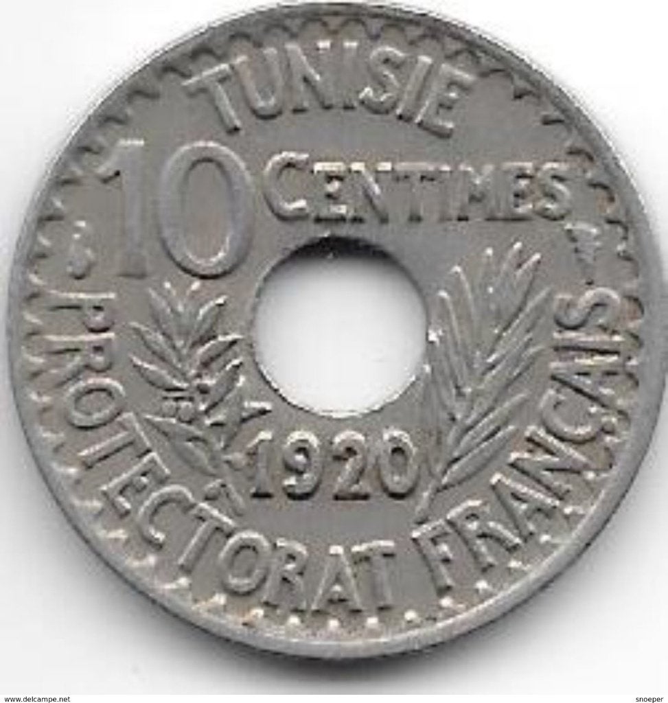 tunesia 10 centimes 1920 km 243 xf+, Verzenden, Overige landen, Losse munt