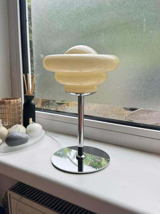 Vintage tafellamp creme, Ophalen of Verzenden, Zo goed als nieuw, Glas, Minder dan 50 cm