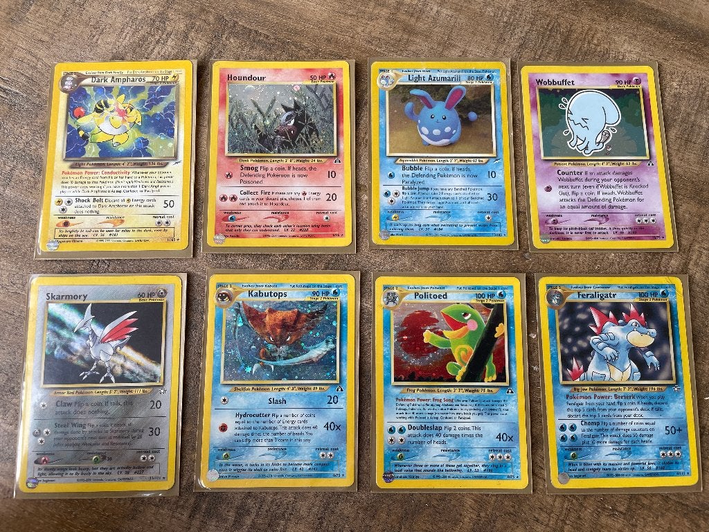 8x Pokémon Neo Holo - Feraligatr & Dark Ampharos, Ophalen of Verzenden, Zo goed als nieuw, Meerdere kaarten, Foil