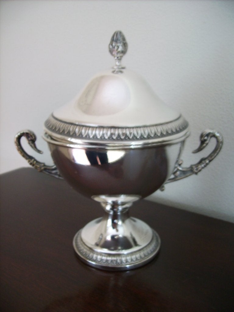 verzilverde coupe / suikerpot / bonbonschaaltje op voet, Ophalen of Verzenden, Zilver