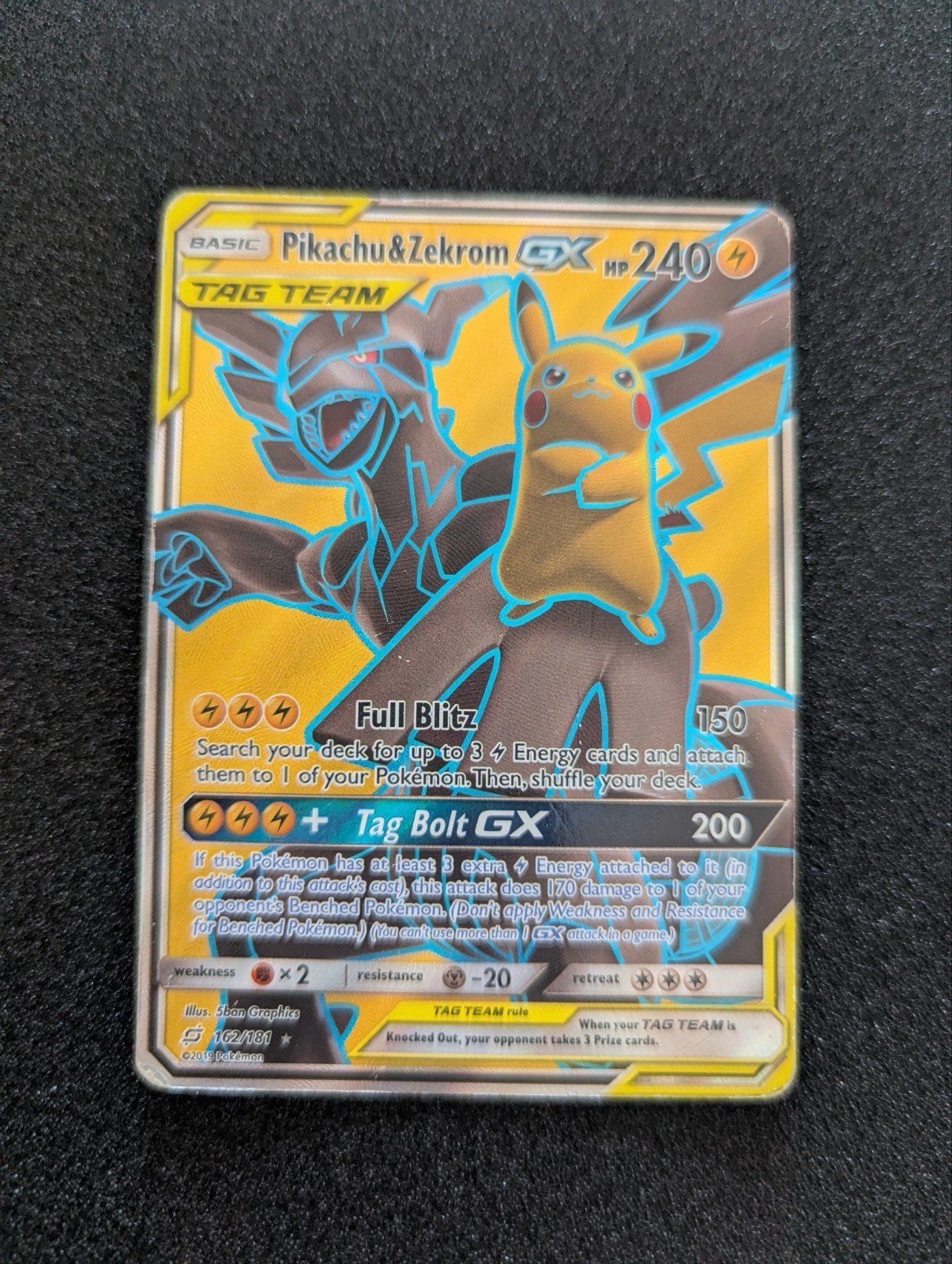 Pikachu & Zekrom GX 162/181 LP Pokémon Kaart, Ophalen of Verzenden, Gebruikt, Losse kaart, Foil
