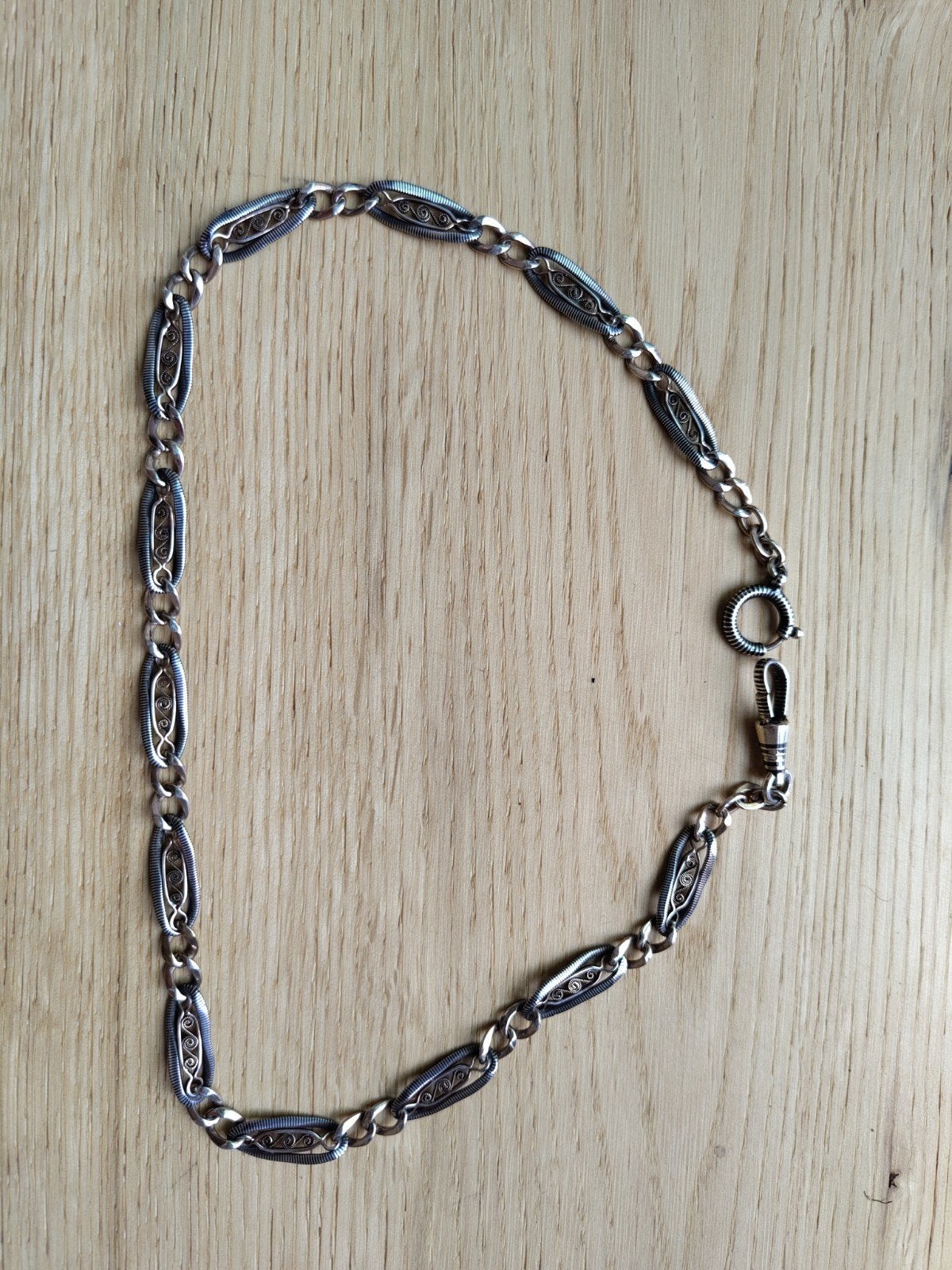 Antieke 19E zilveren horlogeketting met filigraan details, Ophalen of Verzenden, Zilver