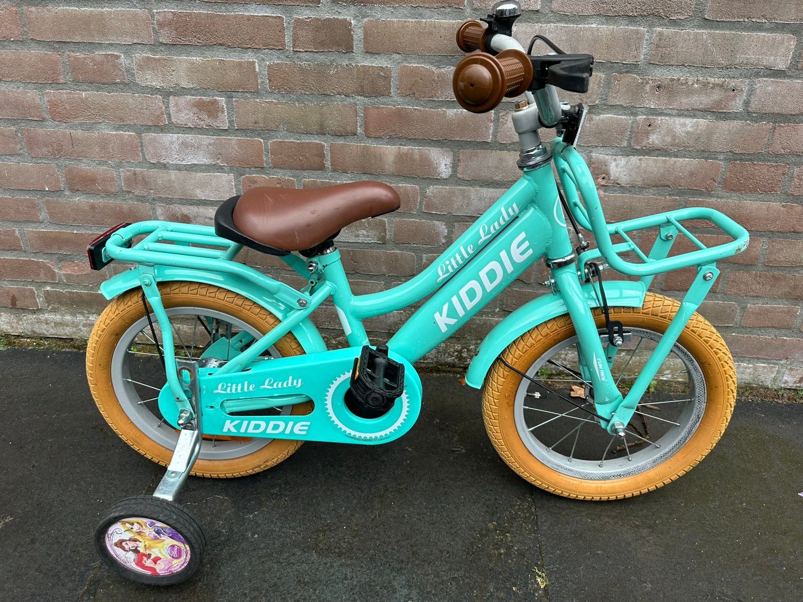Kiddy 14 inch kinderfiets met terugtraprem en zijwieltjes, Fietsen en Brommers, Fietsen | Meisjes, Ophalen, Gebruikt