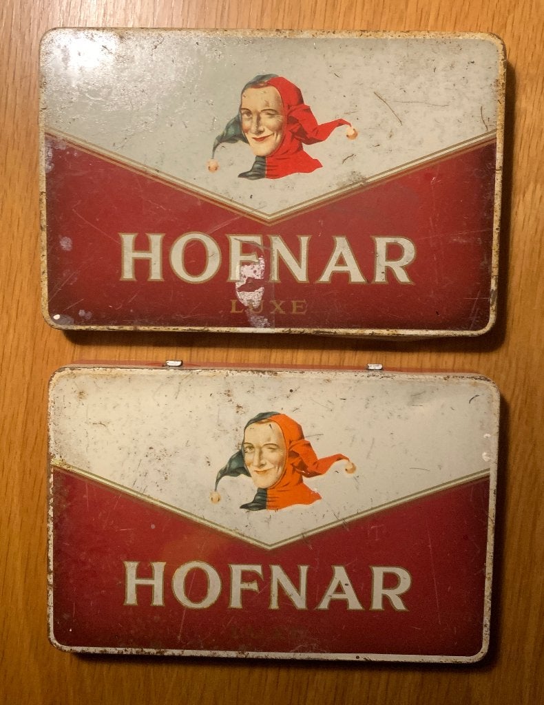 2 Lege Hofnar Luxe Sigarenblikken blikken sigaren, Ophalen of Verzenden, Gebruikt, Tabaksdoos of Verpakking