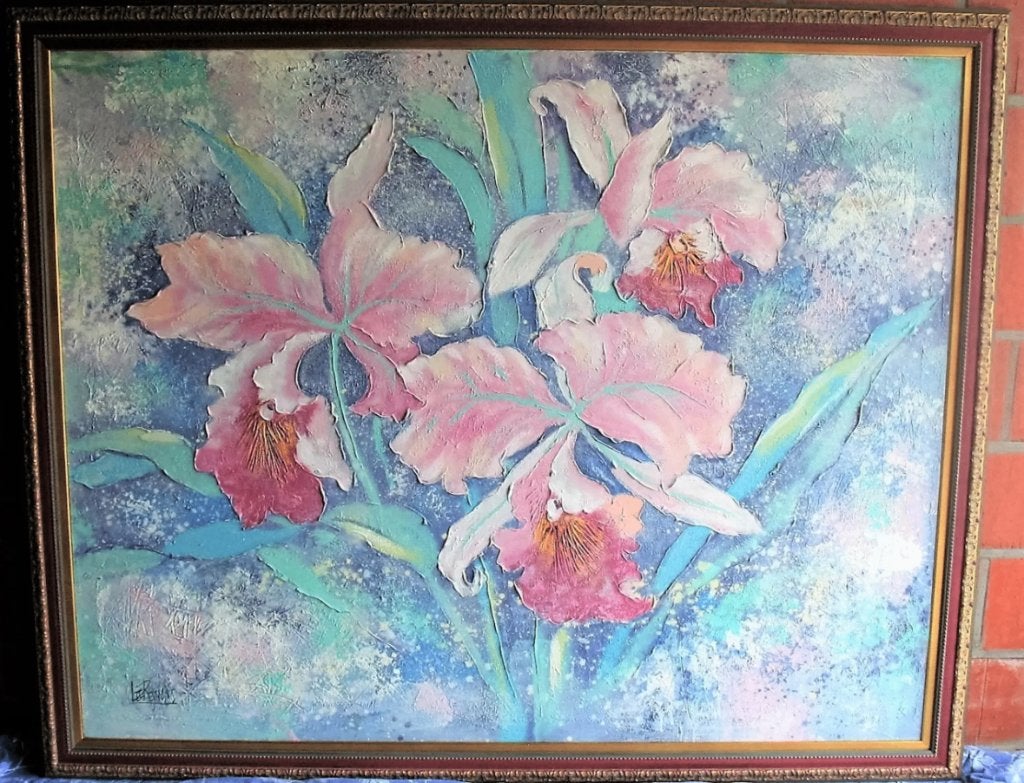 Lee Reynolds groot bloemenschilderij, gesigneerd, Ophalen, Ingelijst, Bloemen