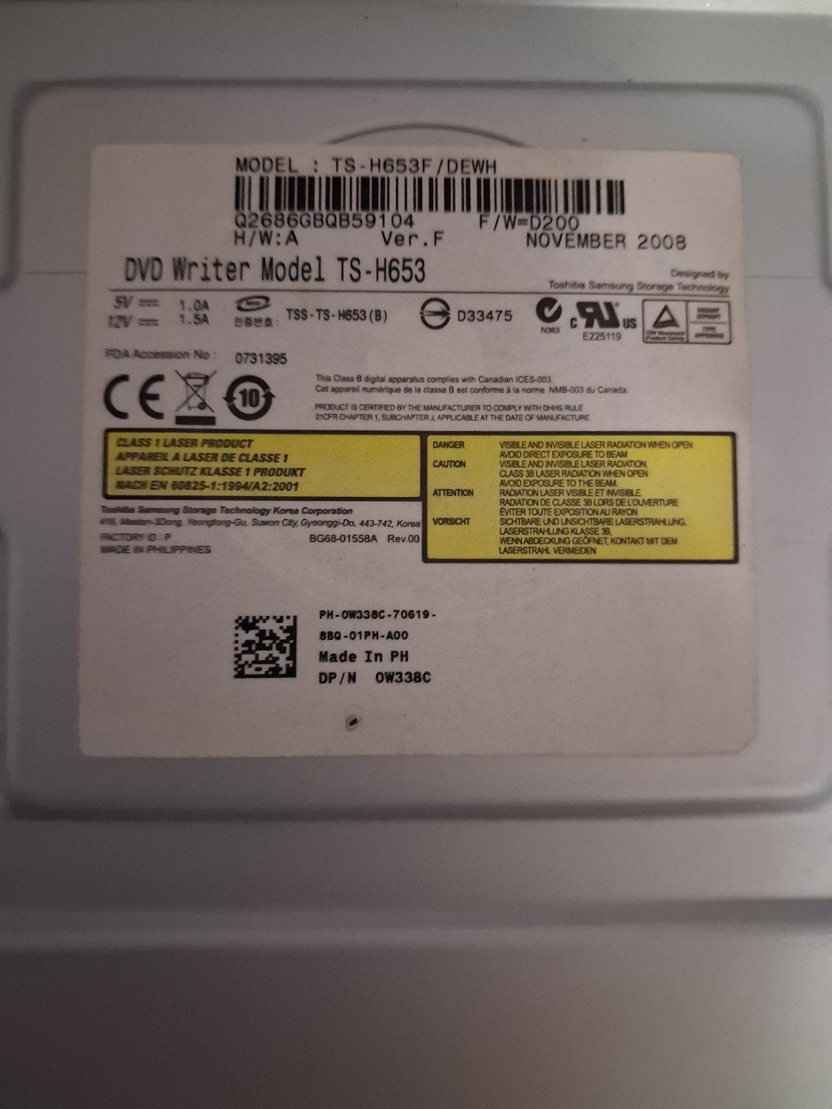DVD Writer Model TS-H653 - Intern DVD-station, Computers en Software, Optische drives, Ophalen, Gebruikt, Intern