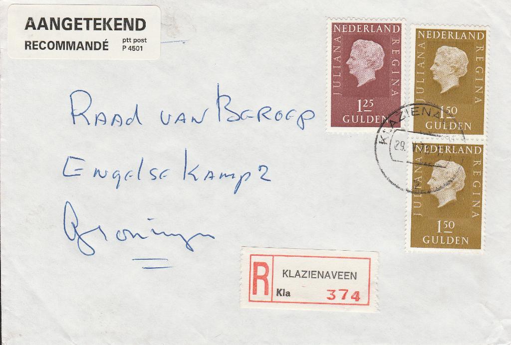 KLAZINAVEEN 1976 Aangetekend, Verzamelen, Ansichtkaarten | Nederland, Ophalen of Verzenden, Voor 1920, Gelopen, Drenthe