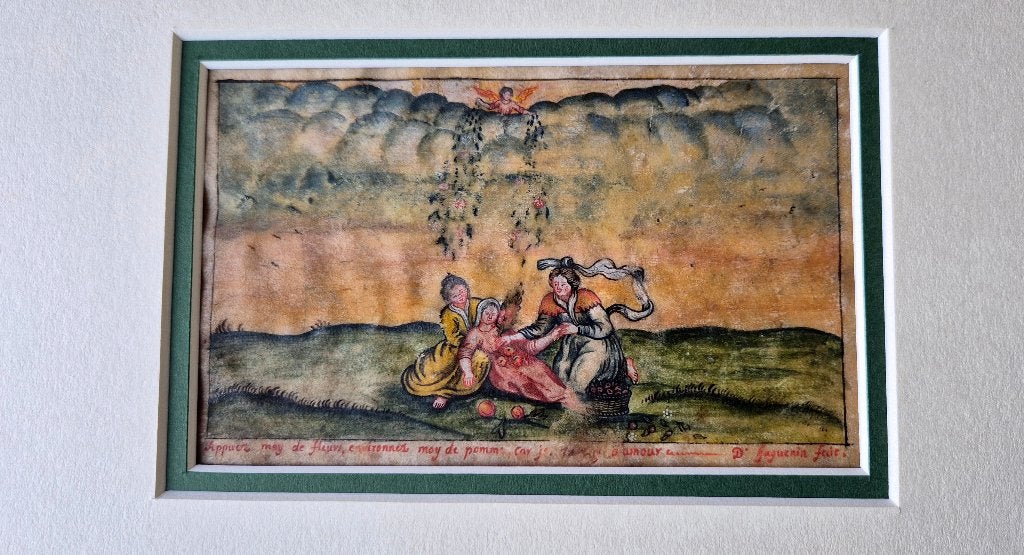 Zeldzame tekening op perkament 17e eeuw, Antiek en Kunst, Kunst | Schilderijen | Klassiek, Origineel werk, Verzenden, Overige ondergronden