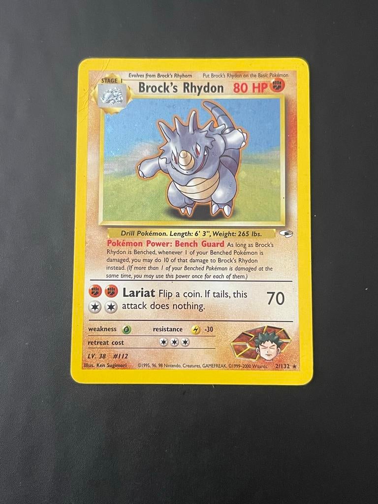 Brock's Rhydon 2/132 Gym Heroes Pokémon Kaart, Ophalen of Verzenden, Gebruikt, Losse kaart