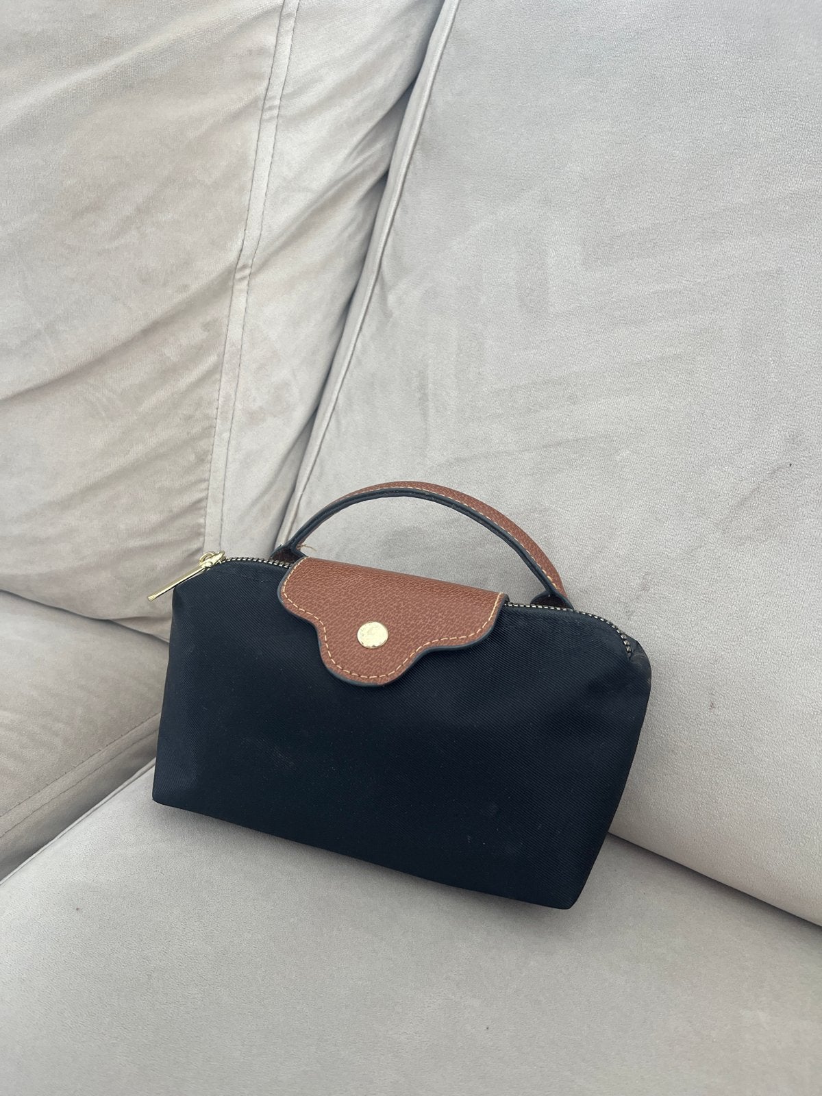 Longchamp Le Pliage Mini Handtas Zwart/Bruin, Ophalen, Zo goed als nieuw, Zwart, Schoudertasje