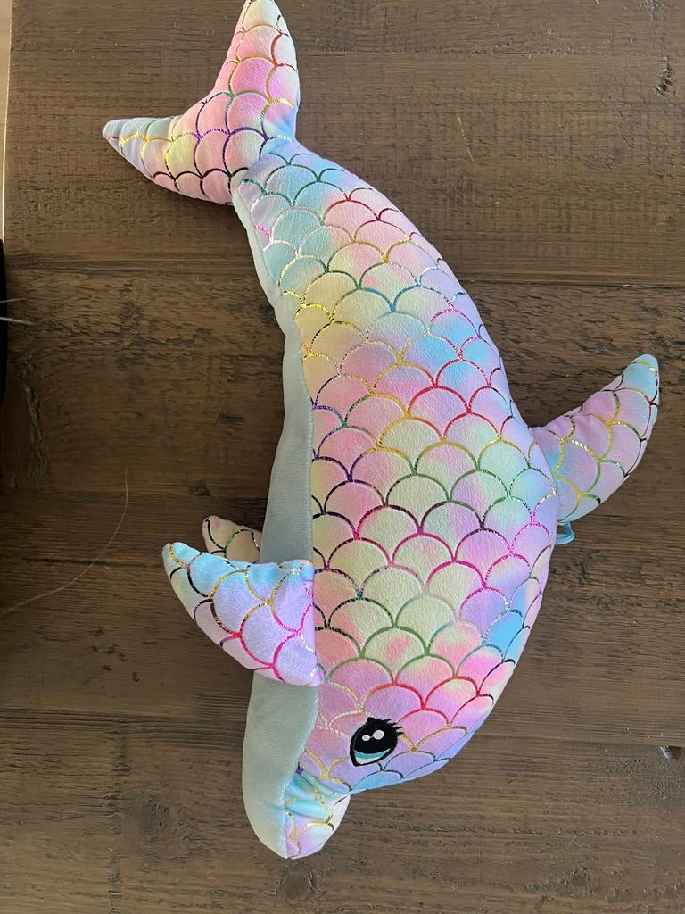 Jafri Toys Regenboog Dolfijn Knuffel - 45 cm, Overige merken, Overige karakters, Overige typen, Nieuw