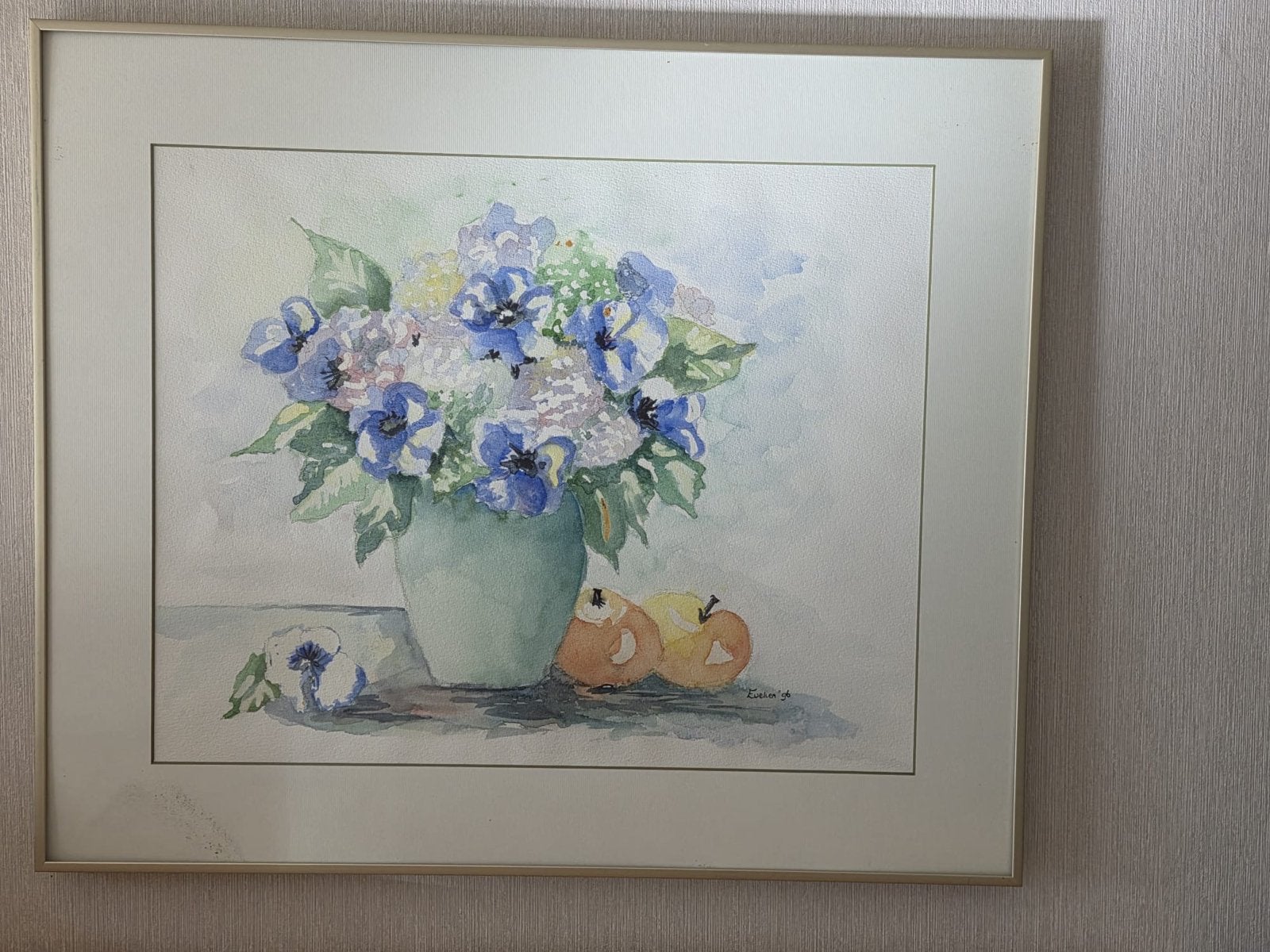 Aquarel | bloemen | bronskleurige lijst (64x54 cm), Antiek en Kunst, Aquarel, Papier, Ingelijst, Ophalen