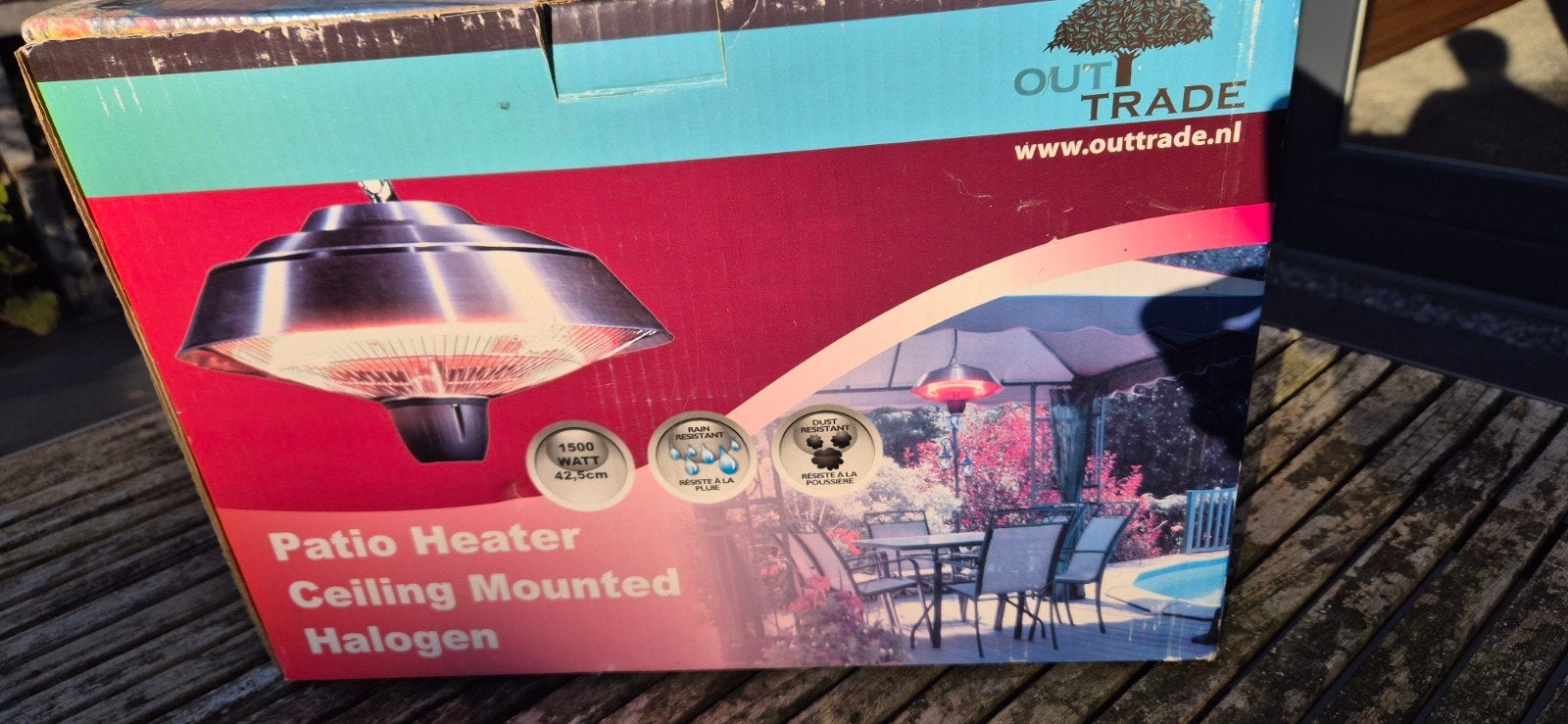 Out Trade Plafond Terrasverwarmer Halogeen 1500W, Tuin en Terras, Plafond, Zo goed als nieuw, Waterbestendig, Ophalen