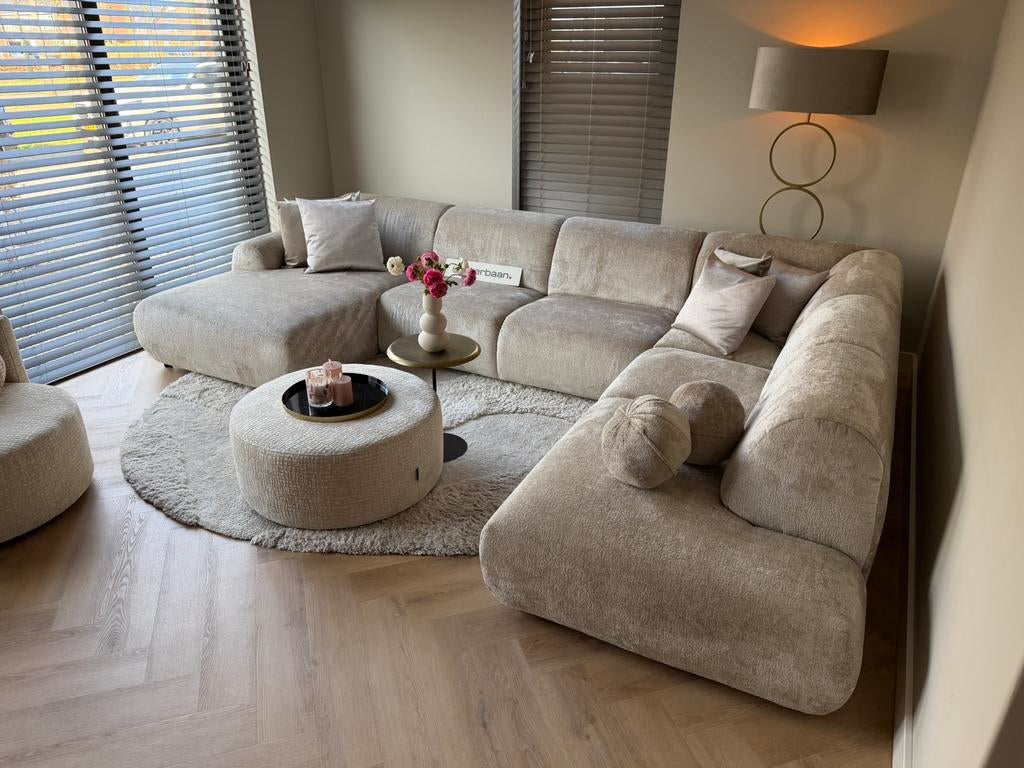 ACTIE - Luxe Velvet Teddy U-bank Calvani 170x370x250cm Beige, Info@oosterbaanwonen.nl, Venus 31 8448CE Heerenveen, Hoekbank, Oosterbaan Wonen