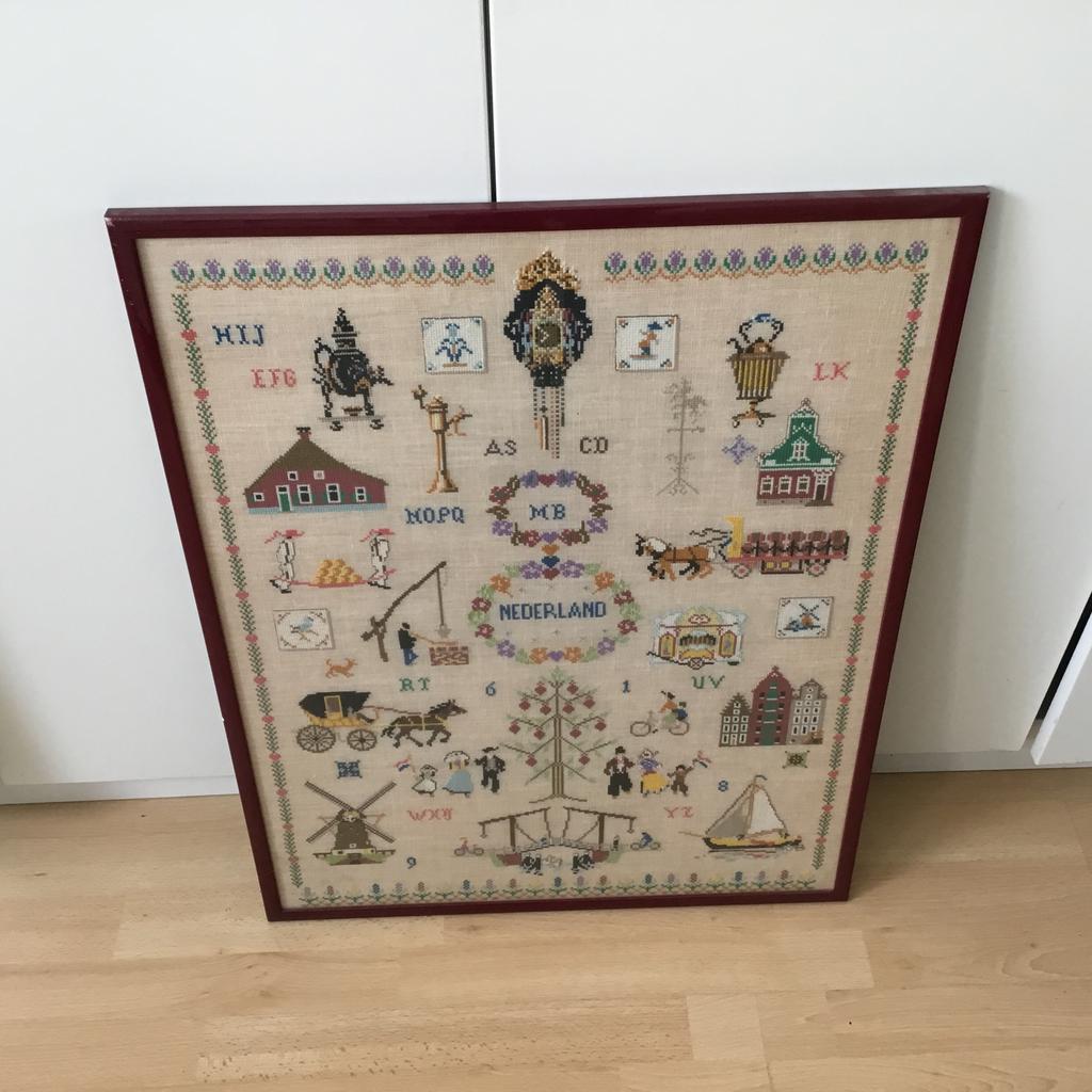 Oud Hollands geborduurd schilderij, Hobby en Vrije tijd, Borduren en Borduurmachines, Ophalen, Gebruikt, Handborduren, Overige typen