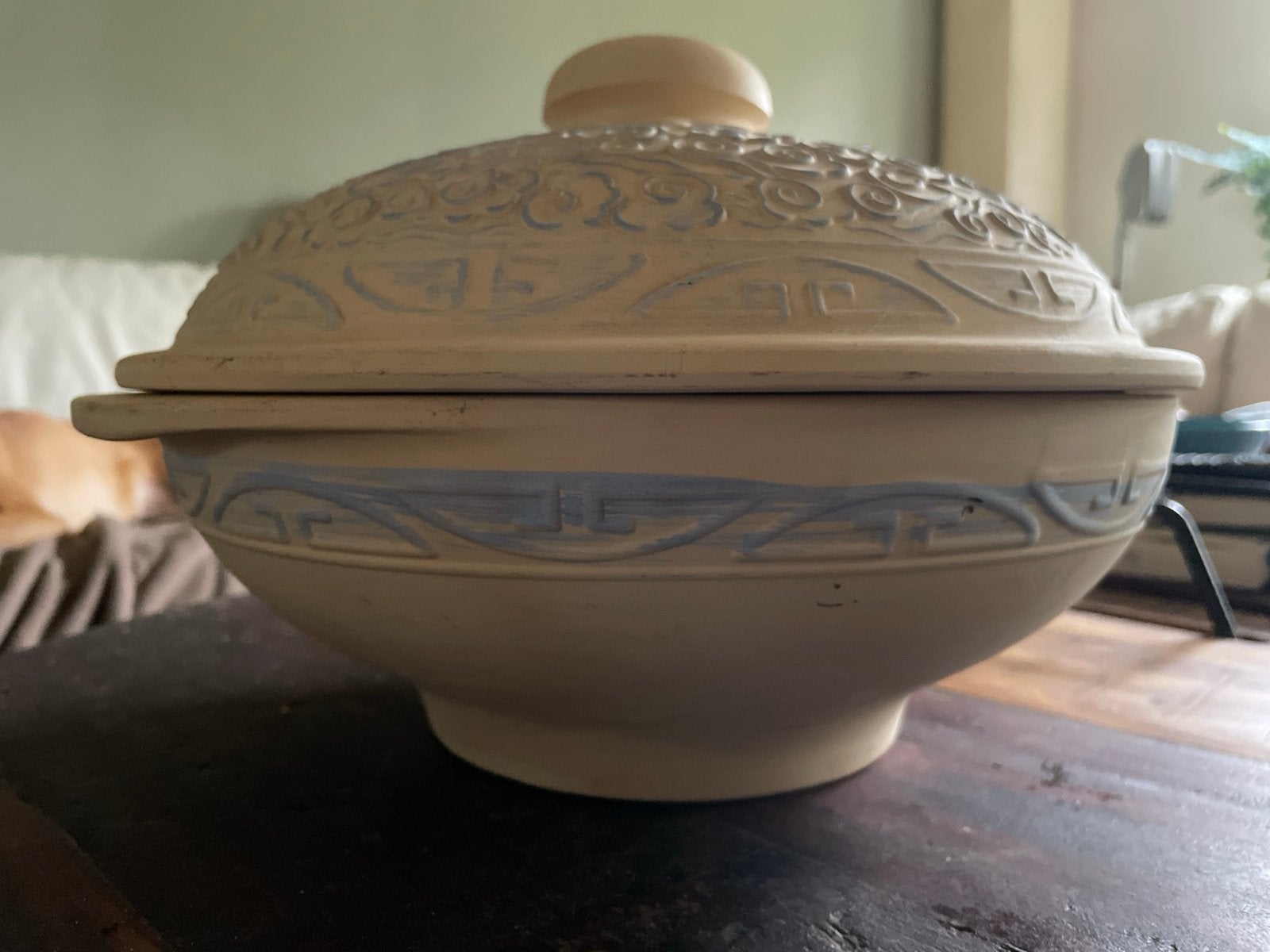 Römertopf 100 Klei Ovenschaal met Deksel ø 28cm- zgan, Huis en Inrichting, Beige, Overige typen, Ophalen of Verzenden, Zo goed als nieuw