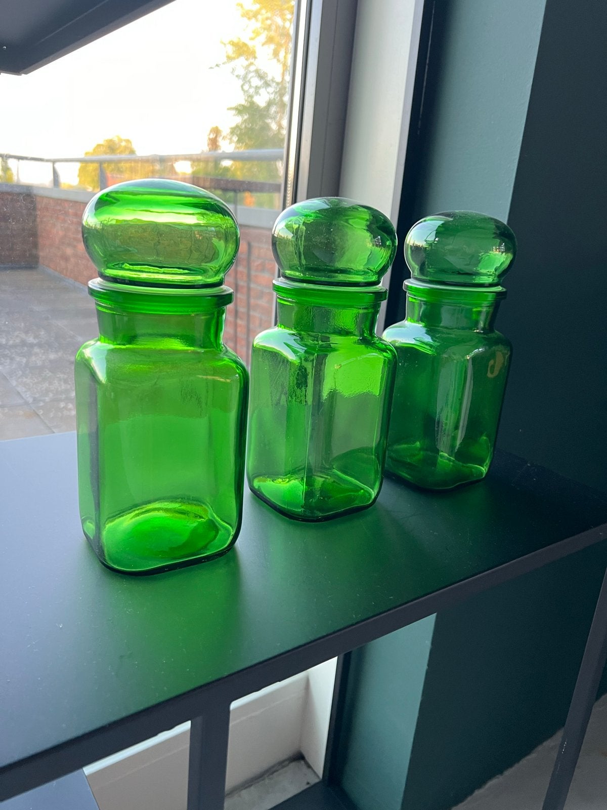 Set van 3 Groene Glazen Apothekerspotten met Deksel, Ophalen