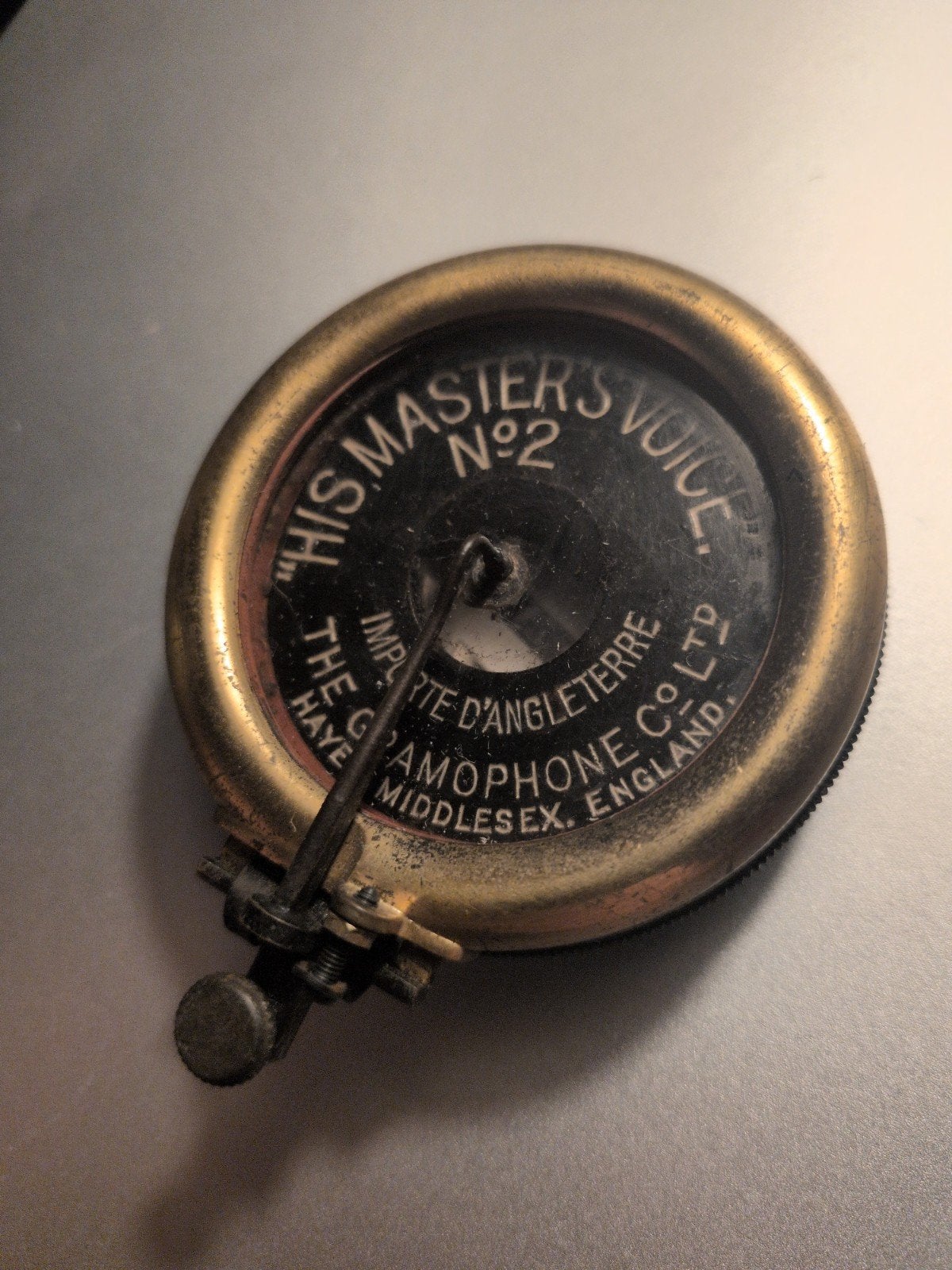 HMV his master's voice no.2 weergever verguld ca. 1920, Ophalen of Verzenden