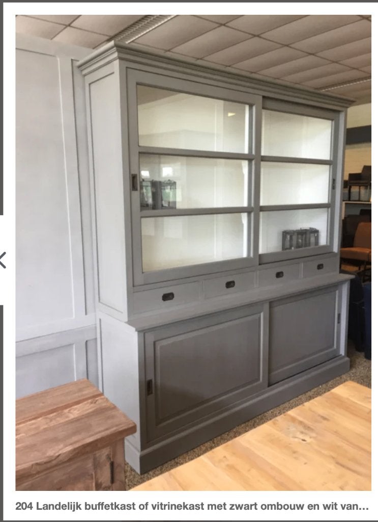 Buffet/vitrinekasten GRIJS landelijke met de handgeschilderd