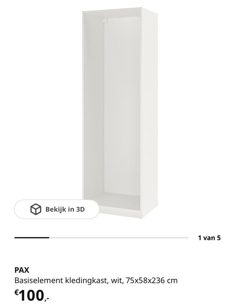 NIEUW! IKEA Pax basiselement 75x58x236, Ophalen, 200 cm of meer, Nieuw, 50 tot 100 cm