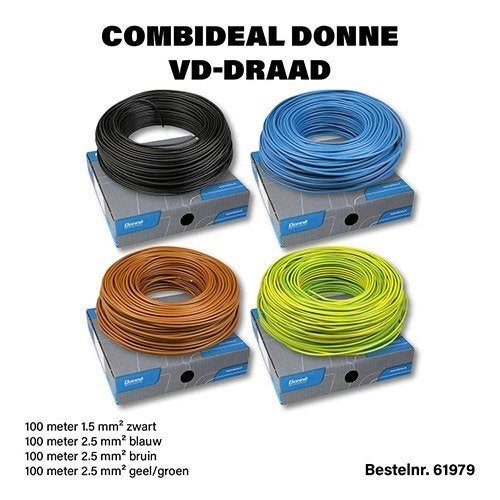 Donné VD-draad set - 100meter per kleur ZW/BL/BR/GG, Verzenden, Nieuw