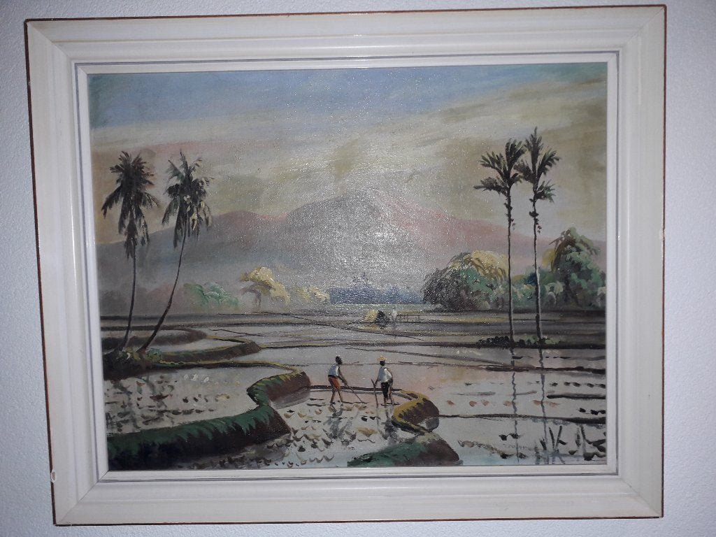 OUD INDONESISCH ( ned indie ) olieverfschilderij I.Z.G.STAAT, Antiek en Kunst, Kunst | Schilderijen | Klassiek, Ophalen of Verzenden