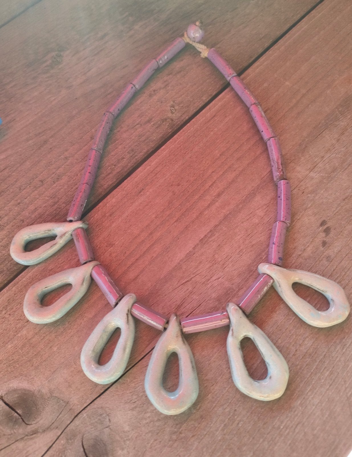 Vintage jaren '60 keramische lila/baby blauwe kralen ketting, Sieraden, Tassen en Uiterlijk, Kettingen, Ophalen of Verzenden, Gebruikt