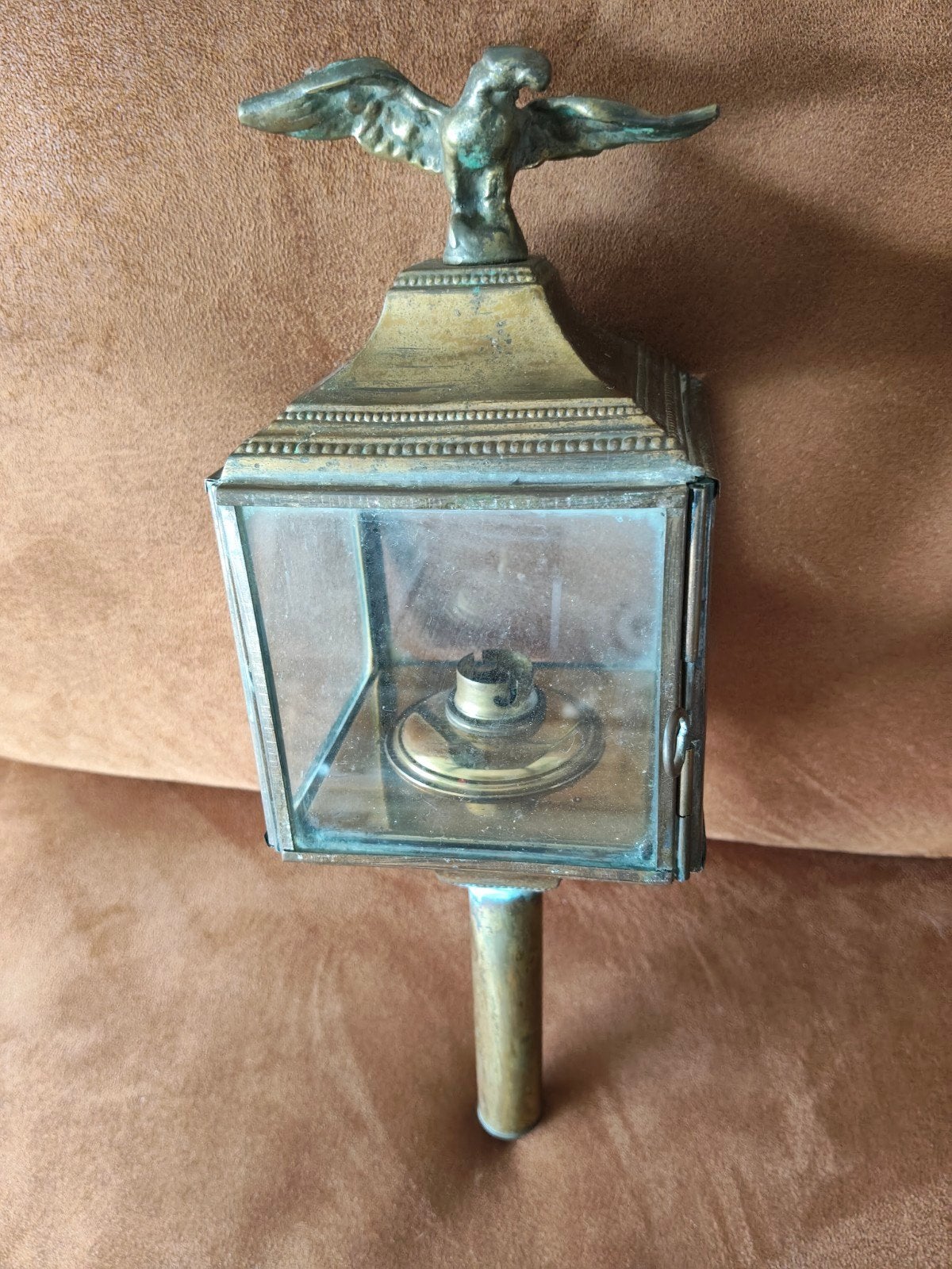 Antieke koperen lantaarn met adelaar decoratie, Ophalen of Verzenden
