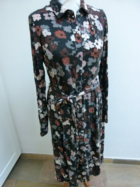 SANDWICH halflange midi jurk bloemen bruintinten L 42 44, Kleding | Dames, Overige kleuren, Maat 42/44 (L), Ophalen of Verzenden