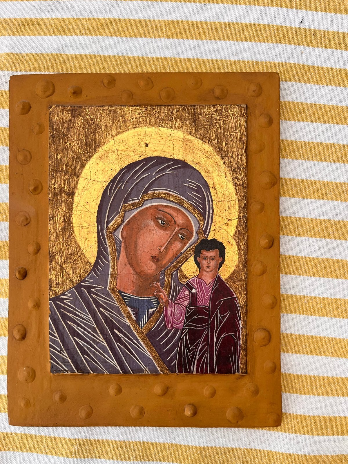 Handgeschilderd Icoon: Maria met Kind - 20x15 cm, Ophalen of Verzenden