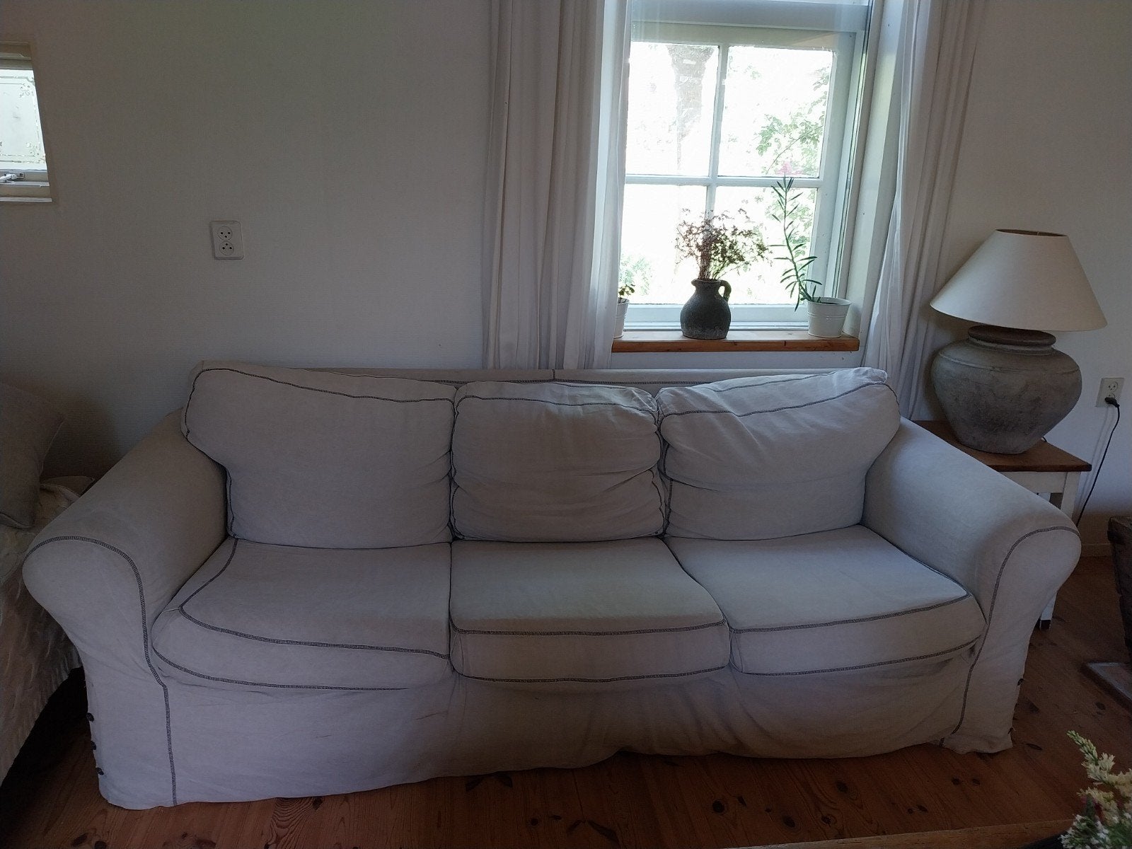Ikea Ektorp bank lichtbeige linnen. GRATIS, Huis en Inrichting, Ophalen, Gebruikt