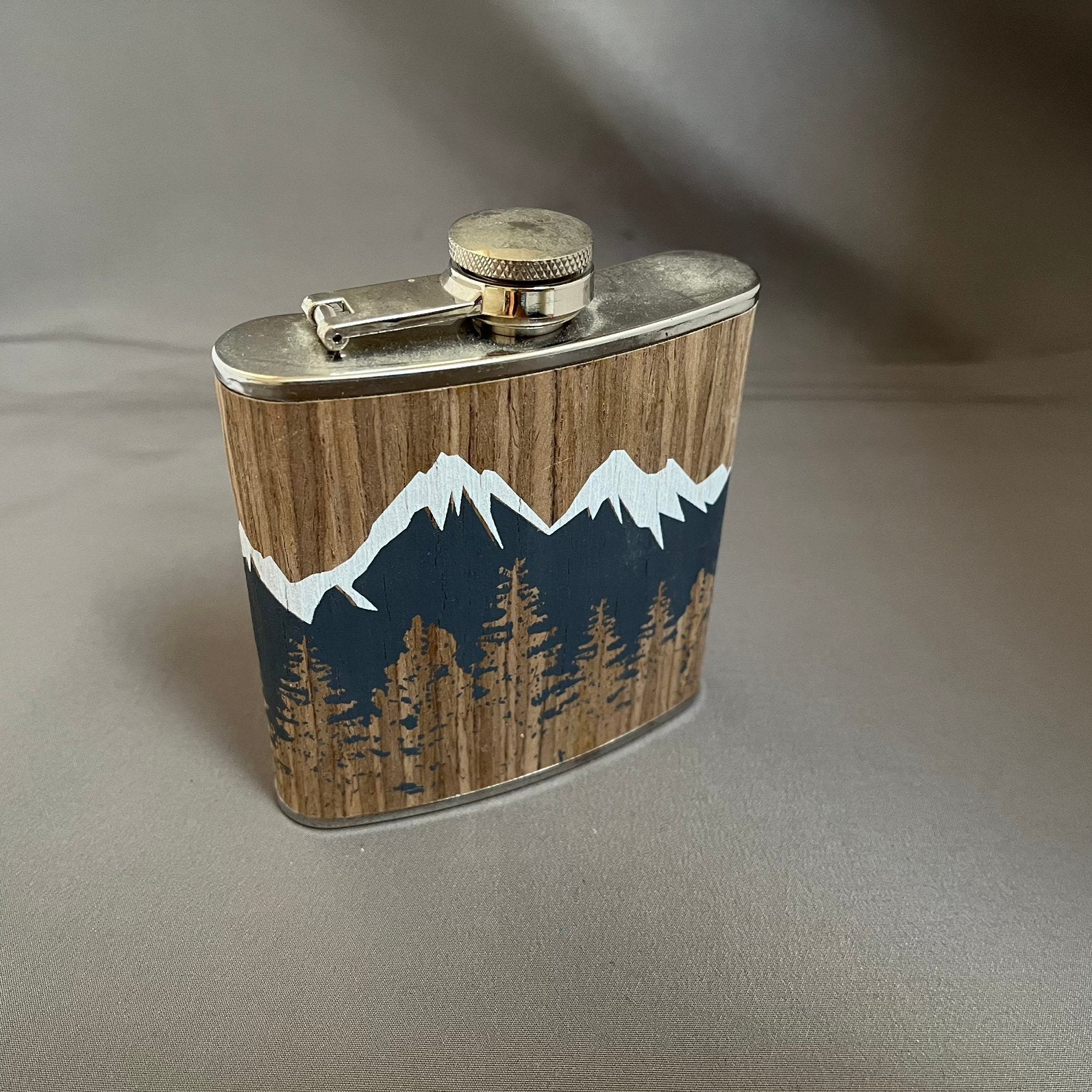 Houten heupfles RVS / Flask wood mountain, Ophalen of Verzenden, Zo goed als nieuw