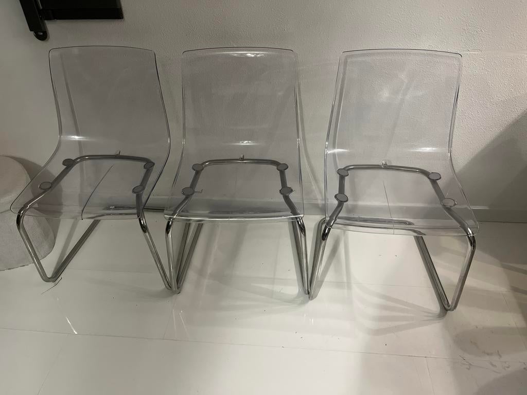 3x Doorzichtige IKEA stoelen - Gebruikt maar bruikbaar, Kunststof, Gebruikt, Overige kleuren, Drie
