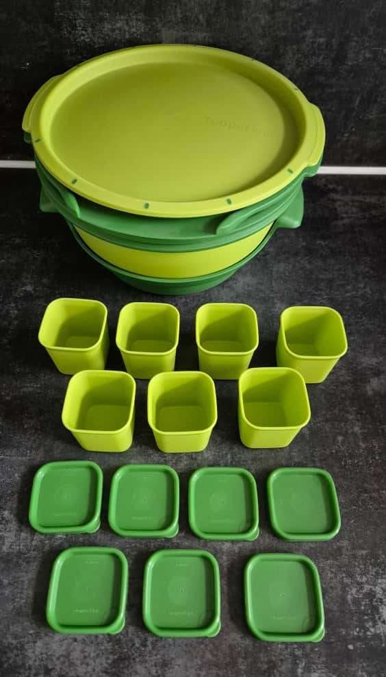 Tupperware MicroGourmet 5-delig met stoompotjes Groen NIEUW, Ophalen of Verzenden, Nieuw, Groen, Overige typen