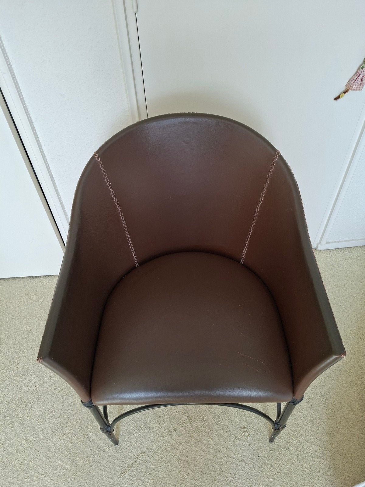 Bruine stoel met metalen frame en leren bekleding, Ophalen, Gebruikt, Eén, Leer